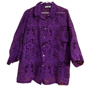 Cato Women’s Purple See Through Lace Button Front Summer Shirt Sz-20W